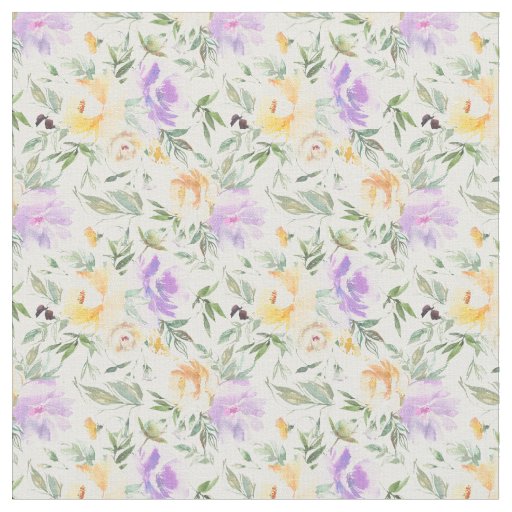 Purple Yellow Floral Pattern Flowers Fabric