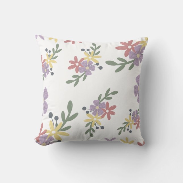 Purple yellow floral pattren Throw Pillow (Front)