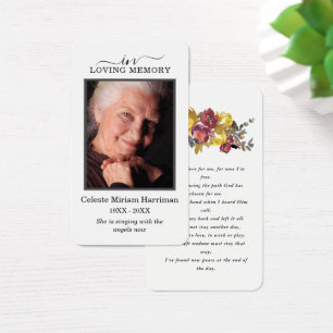Purple Yellow Floral Photo Funeral Prayer Card