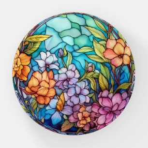 Purple & Yellow Floral Stained-Glass Look Paperweight
