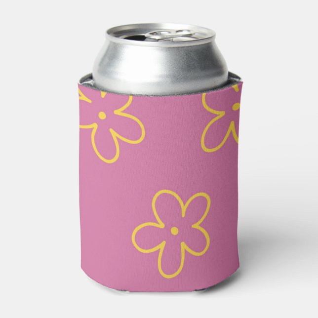 Purple Yellow Floral Stylish & Elegant Drink  Can Cooler (Can Front)