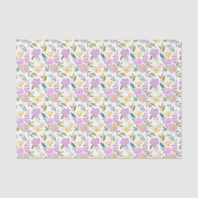 Purple Yellow Floral  Tissue Paper (Front)