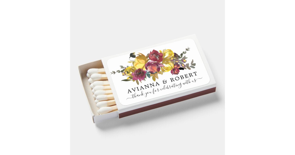 Purple Yellow Floral Wedding Favor Matchboxes Zazzle
