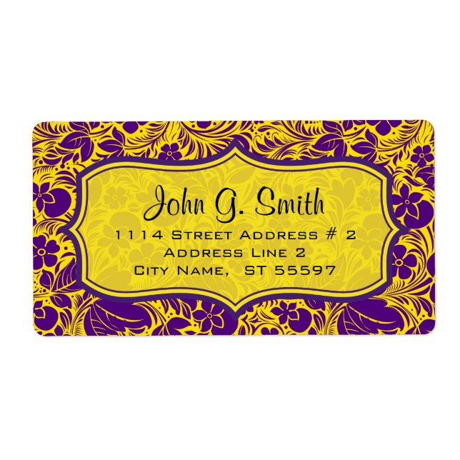 Purple & Yellow Floras And LeafsPattern-Template Label (Front)