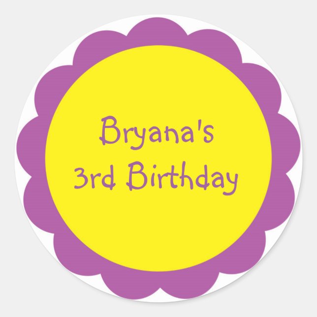 Purple & Yellow Flower Cute Birthday Party Sticker (Front)