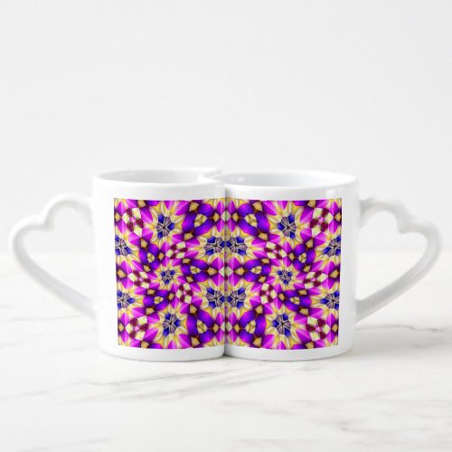 Purple Yellow Flower Pattern Coffee Mug Set