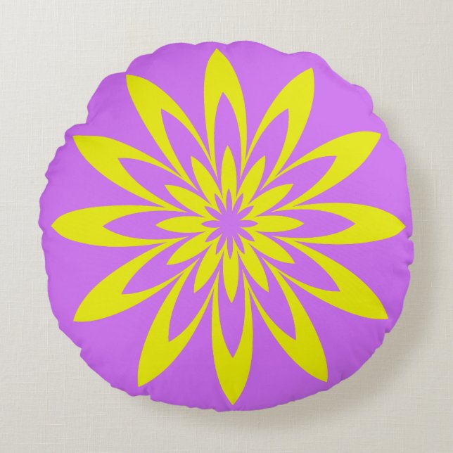 Purple Yellow Flower Round Pillow (Front)