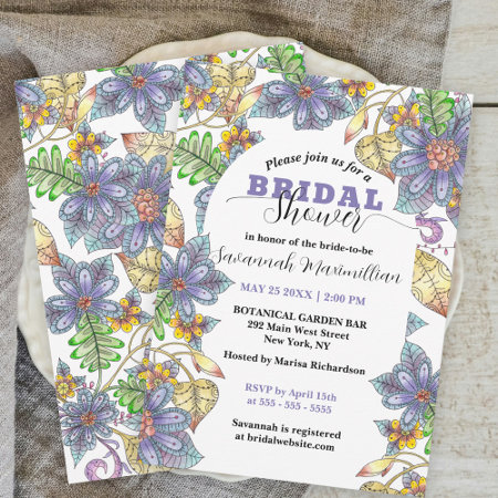 Purple Yellow Flowers and Leaves Bridal Shower