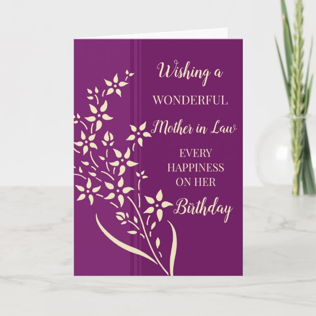 Purple Yellow Flowers Mother in Law Birthday Card (Front)