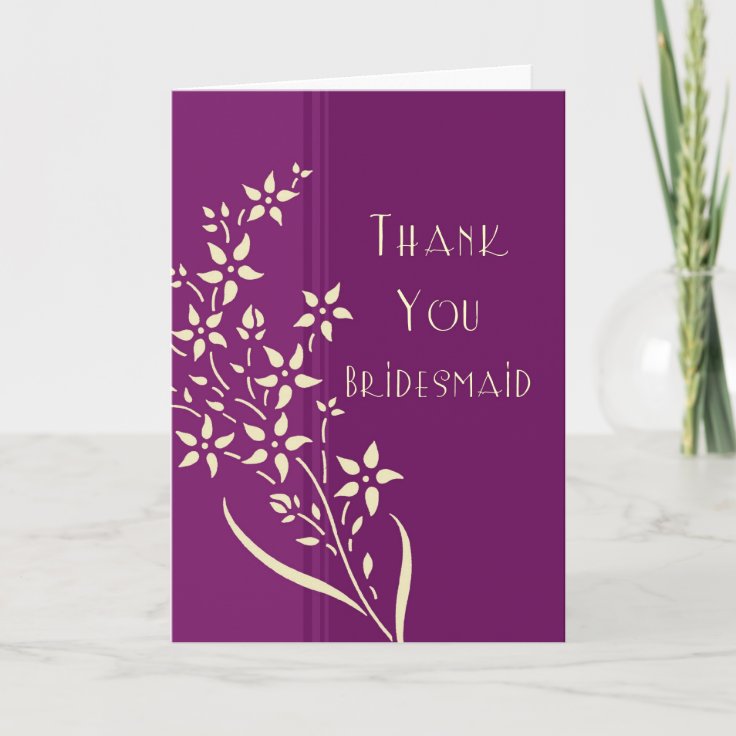 Purple And Yellow Flowers Thank You Bridesmaid Card Zazzle