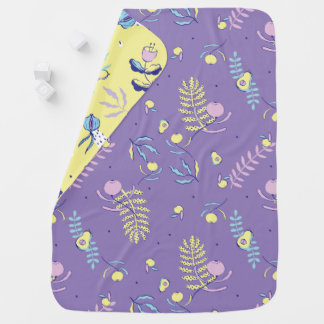 Purple - Yellow Fruit and Floral Pattern Baby Blanket