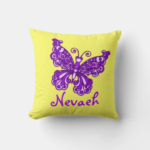 Purple yellow girls name butterfly cushion pillow
