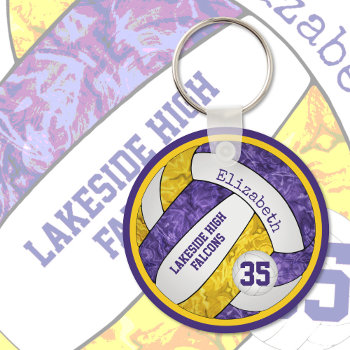 Purple Yellow Girls' Volleyball Keychain Team Name by katz_d_zynes at Zazzle