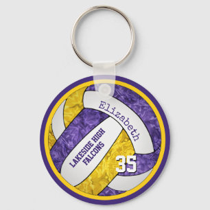 purple yellow girls volleyball keychain team name