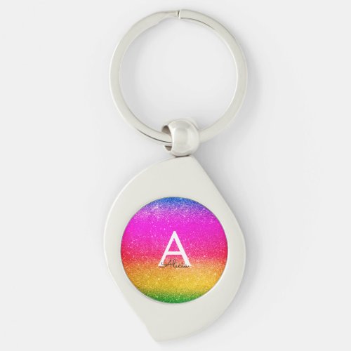 Purple Yellow Glitter Green Sparkle Rainbow Pride  Keychain