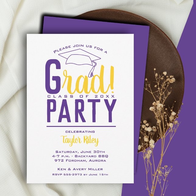Purple Yellow Gold Graduation Party Invitation (Creator Uploaded)