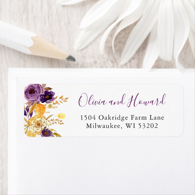 Purple Yellow Gold Watercolor Floral Label (Insitu)