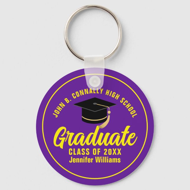 Purple Yellow Graduate Custom 2025 Graduation Keychain (Front)