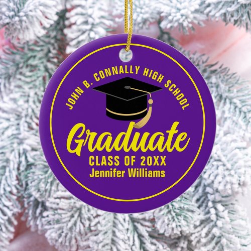 Purple Yellow Graduate Custom Graduation Christmas Ceramic Ornament