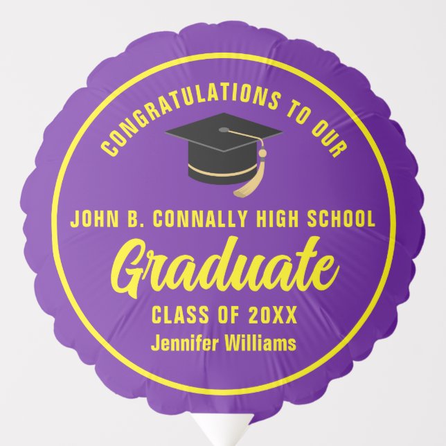 Purple Yellow Graduate Custom Graduation Party Balloon (Front)