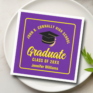 Purple Yellow Graduate Custom Graduation Party Napkins