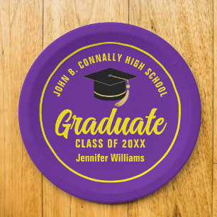 Purple Yellow Graduate Custom Graduation Party Paper Plates