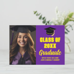 Purple Yellow Graduate Photo Modern Graduation Announcement
