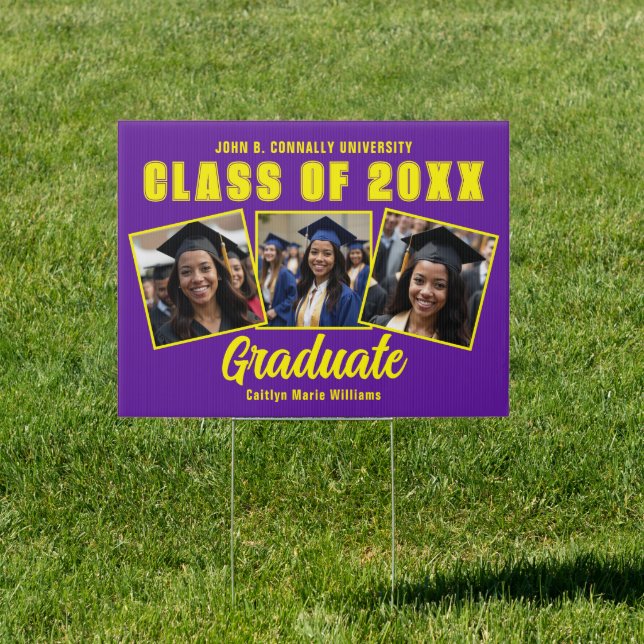 Purple Yellow Graduation Photo Collage Yard Sign (Insitu)