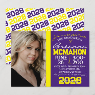 Purple & Yellow Graduation Photo Invitation