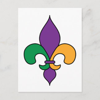 Purple Yellow Green Fleur de Lis Mardi Gras Postcard