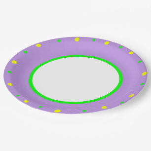 Purple Yellow Green Geometric Polka Dots Paper Plates