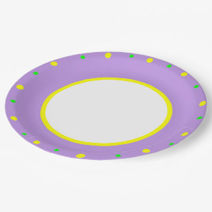 Purple Yellow Green Geometric Polka Dots Paper Plates
