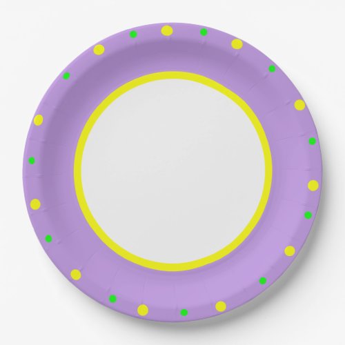 Purple Yellow Green Geometric Polka Dots Paper Plates