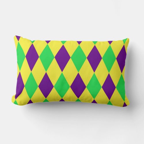 Purple Yellow Green Harlequin Pattern Lumbar Pillow