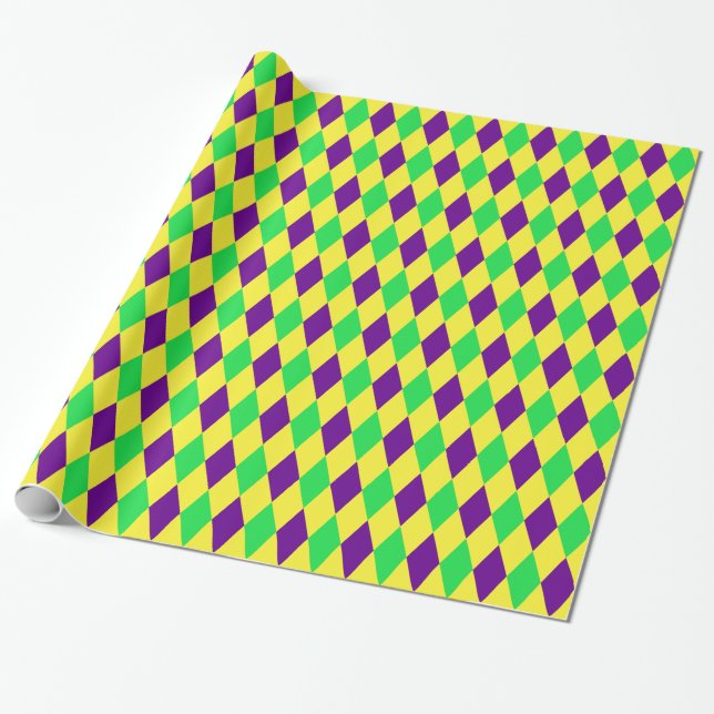 Purple Yellow Green Harlequin Pattern Wrapping Paper (Unrolled)