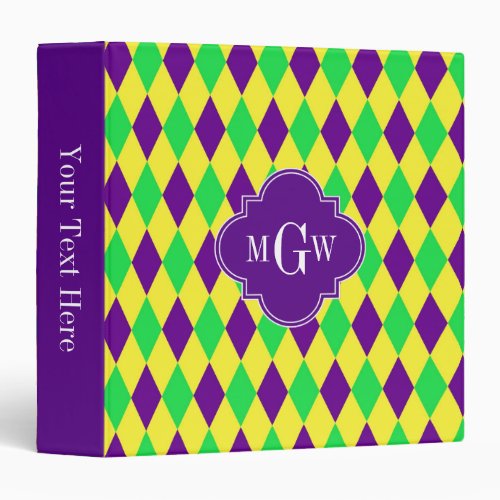 Purple Yellow Green Harlequin Purp Quat 3 Monogram 3 Ring Binder