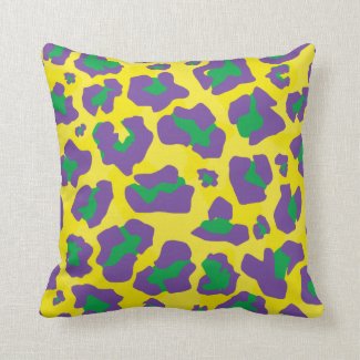 Purple, yellow, green leopard animal print pattern throw pillow