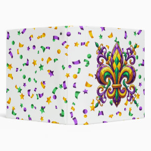 Purple yellow green Mardi Gras fleur de lis 3 Ring Binder