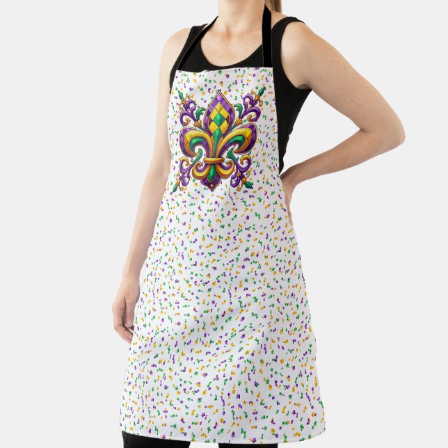 Purple yellow green Mardi Gras fleur de lis Apron (Insitu)