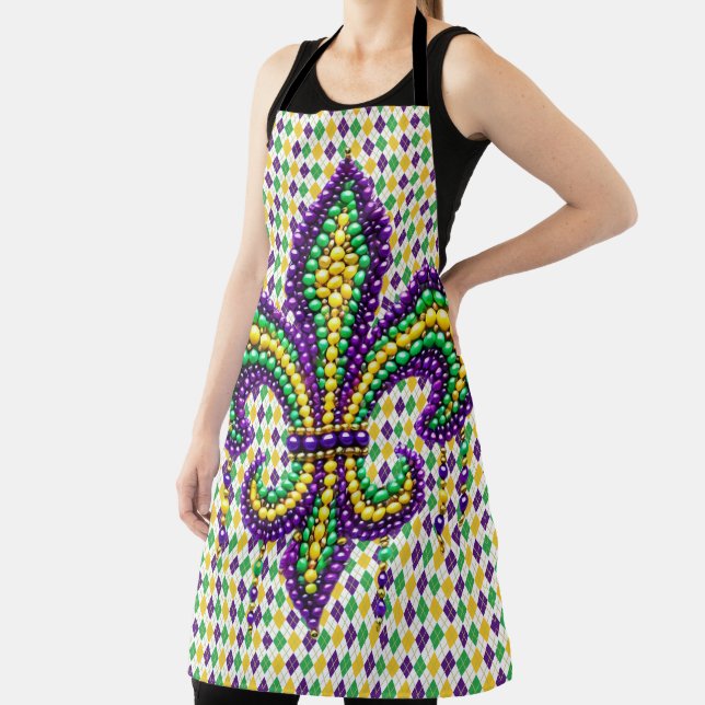Purple yellow green Mardi Gras fleur de lis Apron (Insitu)