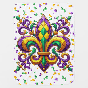 Purple yellow green Mardi Gras fleur de lis Baby Blanket