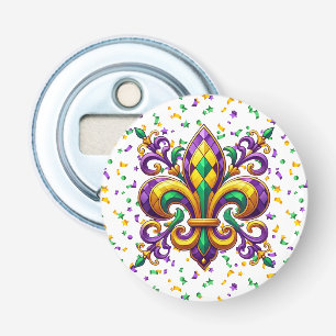 Purple yellow green Mardi Gras fleur de lis Bottle Opener