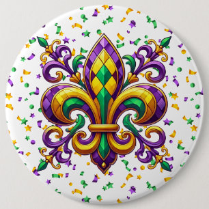 Purple yellow green Mardi Gras fleur de lis Button