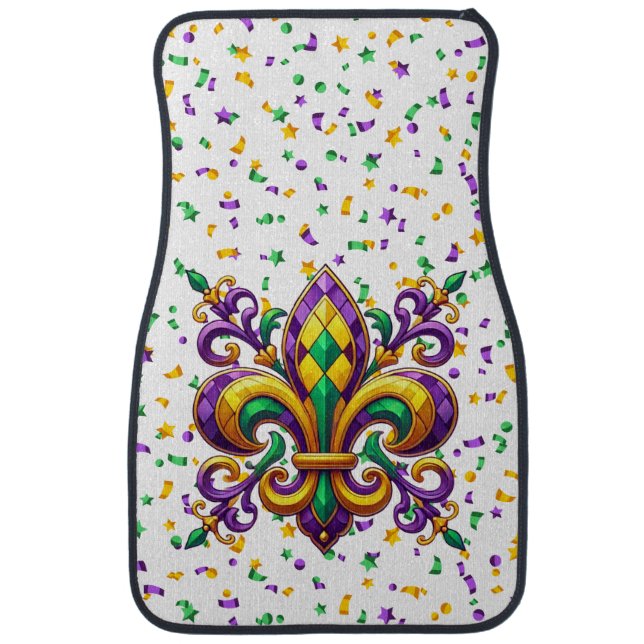 Purple yellow green Mardi Gras fleur de lis Car Floor Mat (Front)