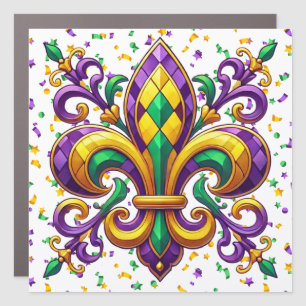 Purple yellow green Mardi Gras fleur de lis Car Magnet