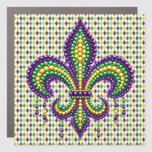 Purple yellow green Mardi Gras fleur de lis Car Magnet