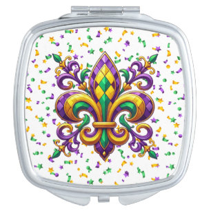 Purple yellow green Mardi Gras fleur de lis Compact Mirror