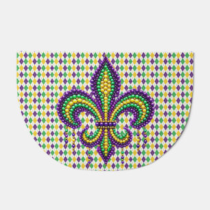 Purple yellow green Mardi Gras fleur de lis Doormat