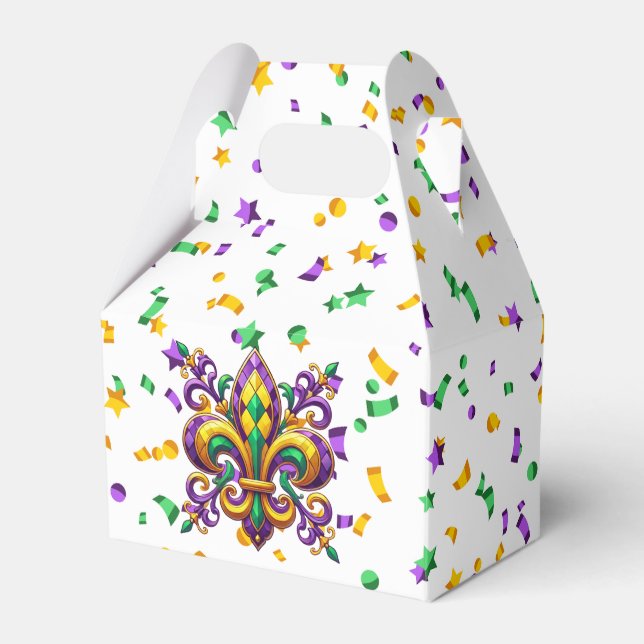 Purple yellow green Mardi Gras fleur de lis Favor Boxes (Front Side)