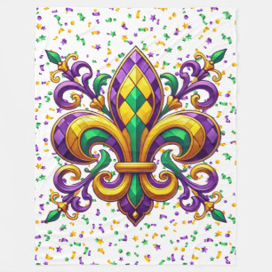 Purple yellow green Mardi Gras fleur de lis Fleece Blanket